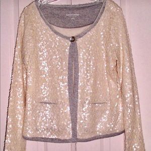 SOFT SURROUNDINGS SEQUIN JACKET LINED CREAM&Gray